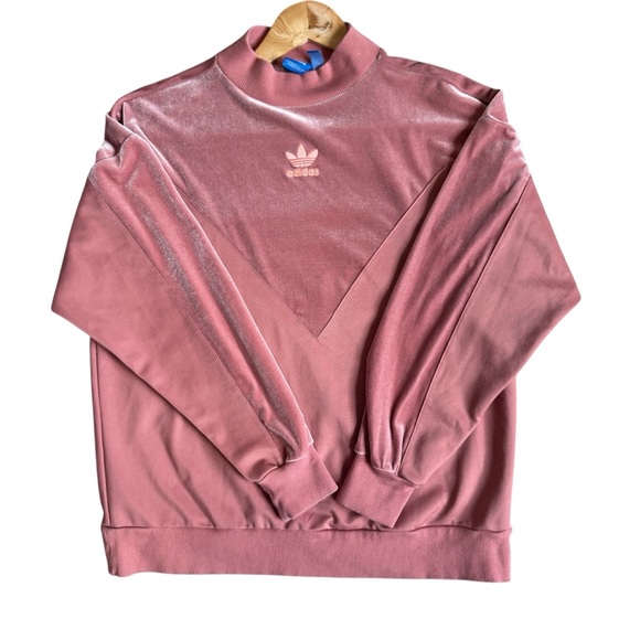 Adidas Pink (salmon color) Crewneck Sweatshirt & Velvet Accents Size Small - Picture 2 of 9